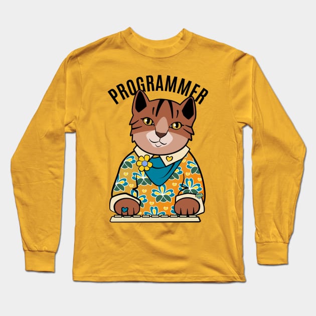 Programmer Girl Cat Long Sleeve T-Shirt by Sue Cervenka